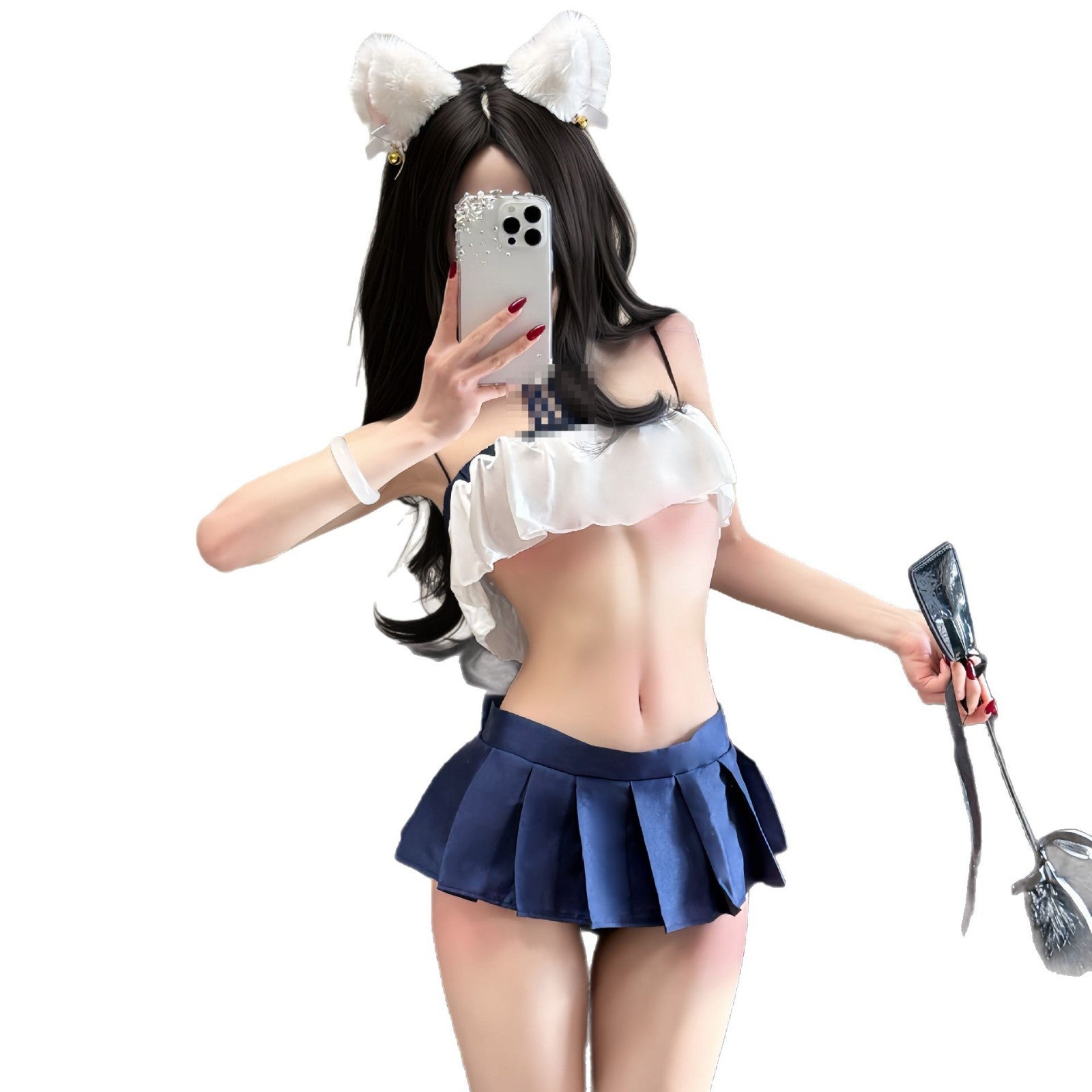 Image of Chaomu erotic underwear, college style, open-chested, one-piece suit, campus sexy suit, uniform, temptation QQNY girl